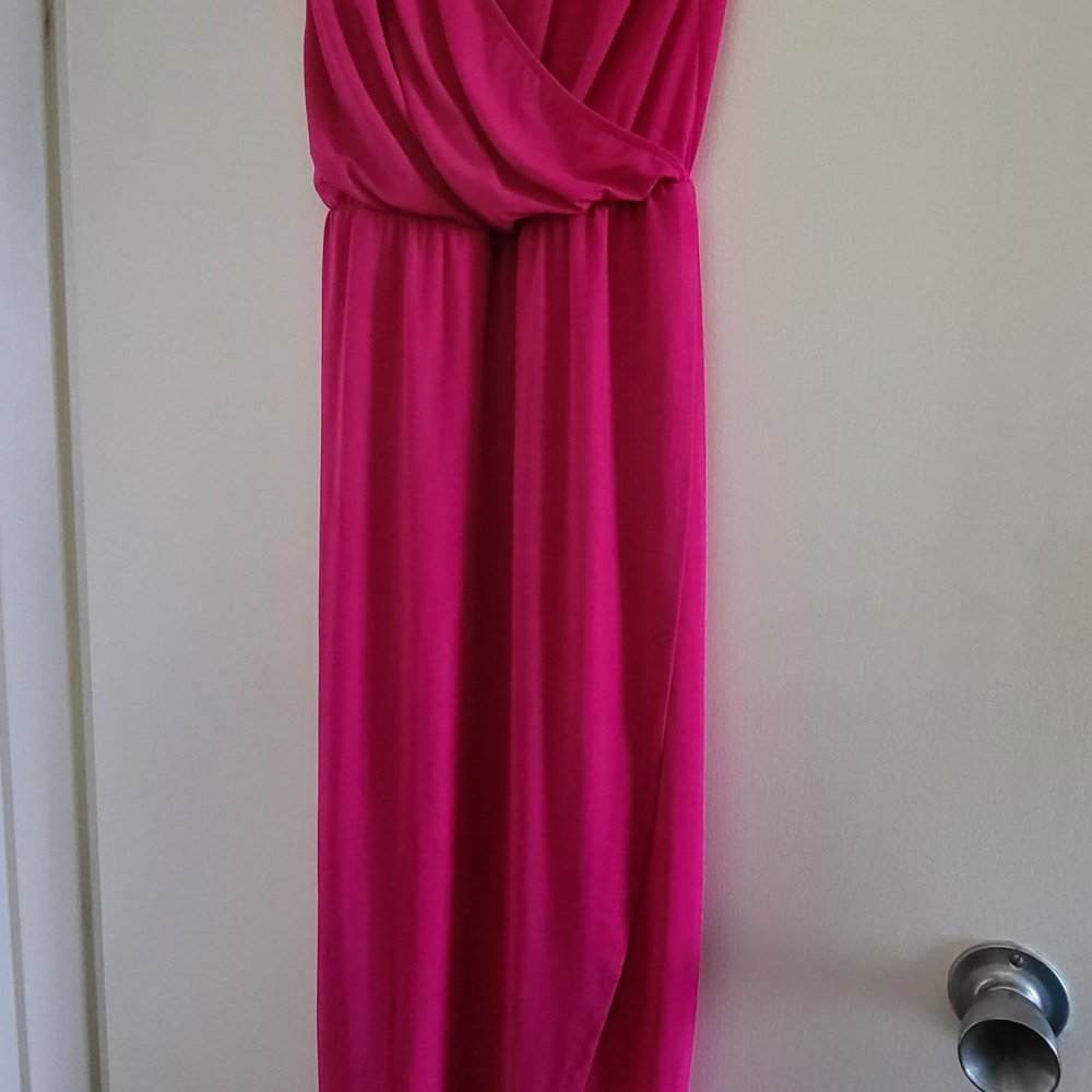 Sheike - Maxi Grecian-style Hot Pink Wrap Dress - Size 8 - Picture 2 of 4